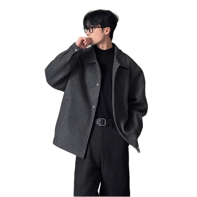 Men's Short Wool Blazer with Turn-down Collar, Thickened, Korean Style, Trendy, Casual Jacket