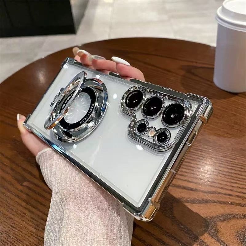 Suitable for Samsung S25 Ultra Phone Case with Air Cushion Shockproof Space Shell Magnetic Mount Bracket Note 20 Hard Case A55