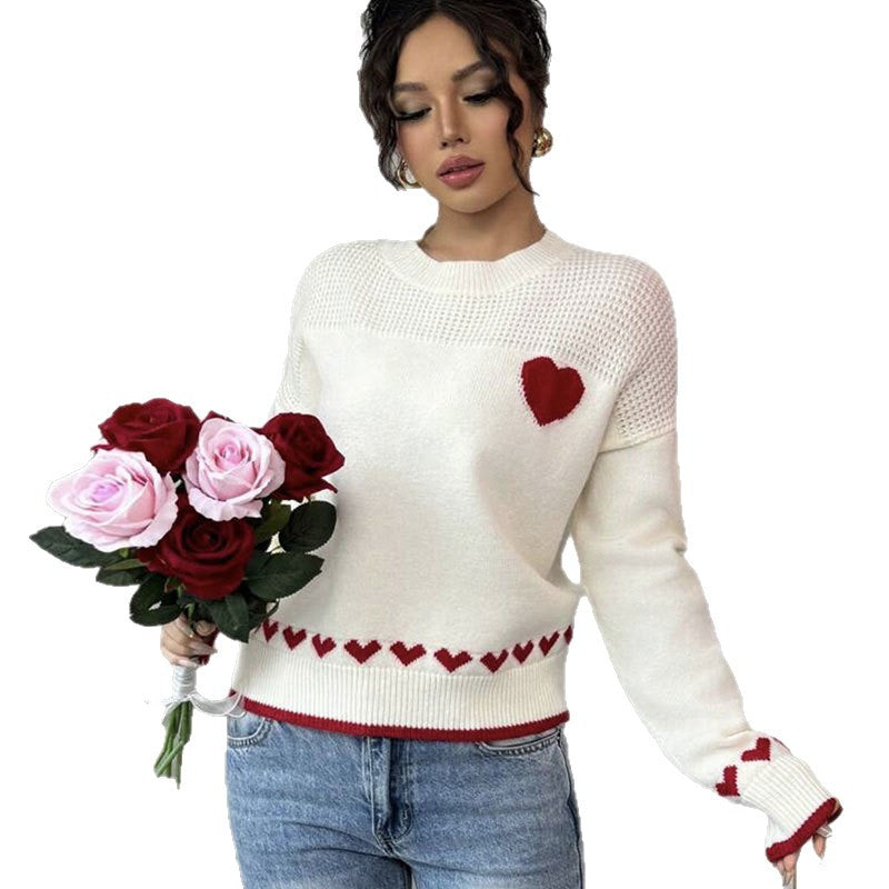 Couple loose fitting pullover round neck love sweater for women