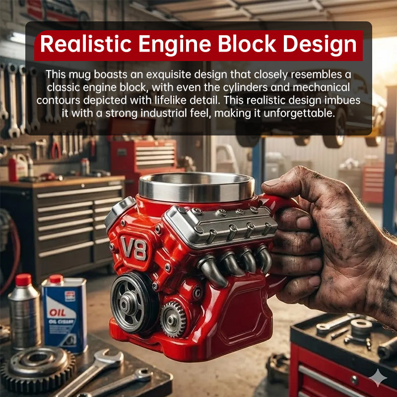 V8 Engine Mug | Stainless Steel Coffee Cup for Car Lovers