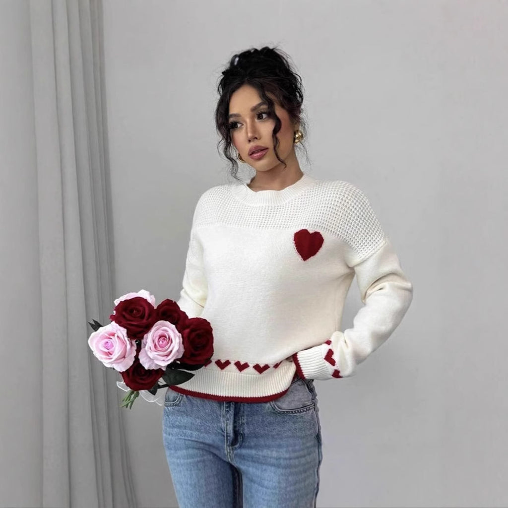 Couple loose fitting pullover round neck love sweater for women