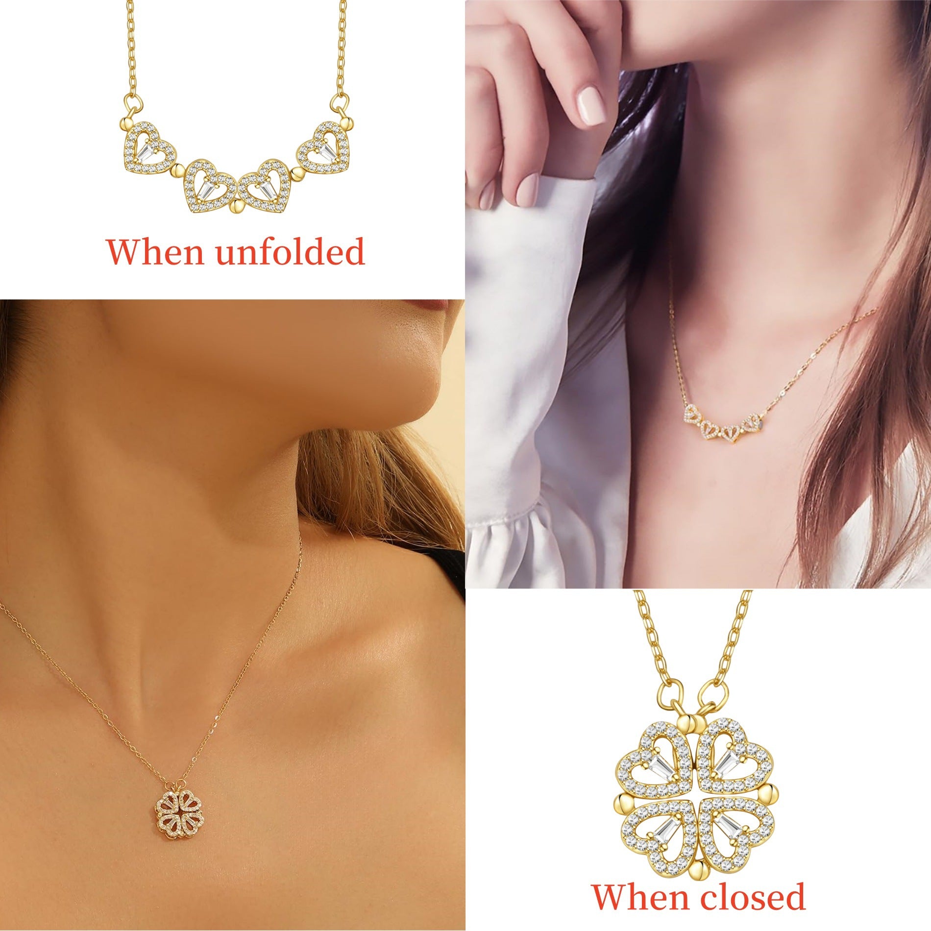Four-leaf clover collar chain heart-shaped necklace