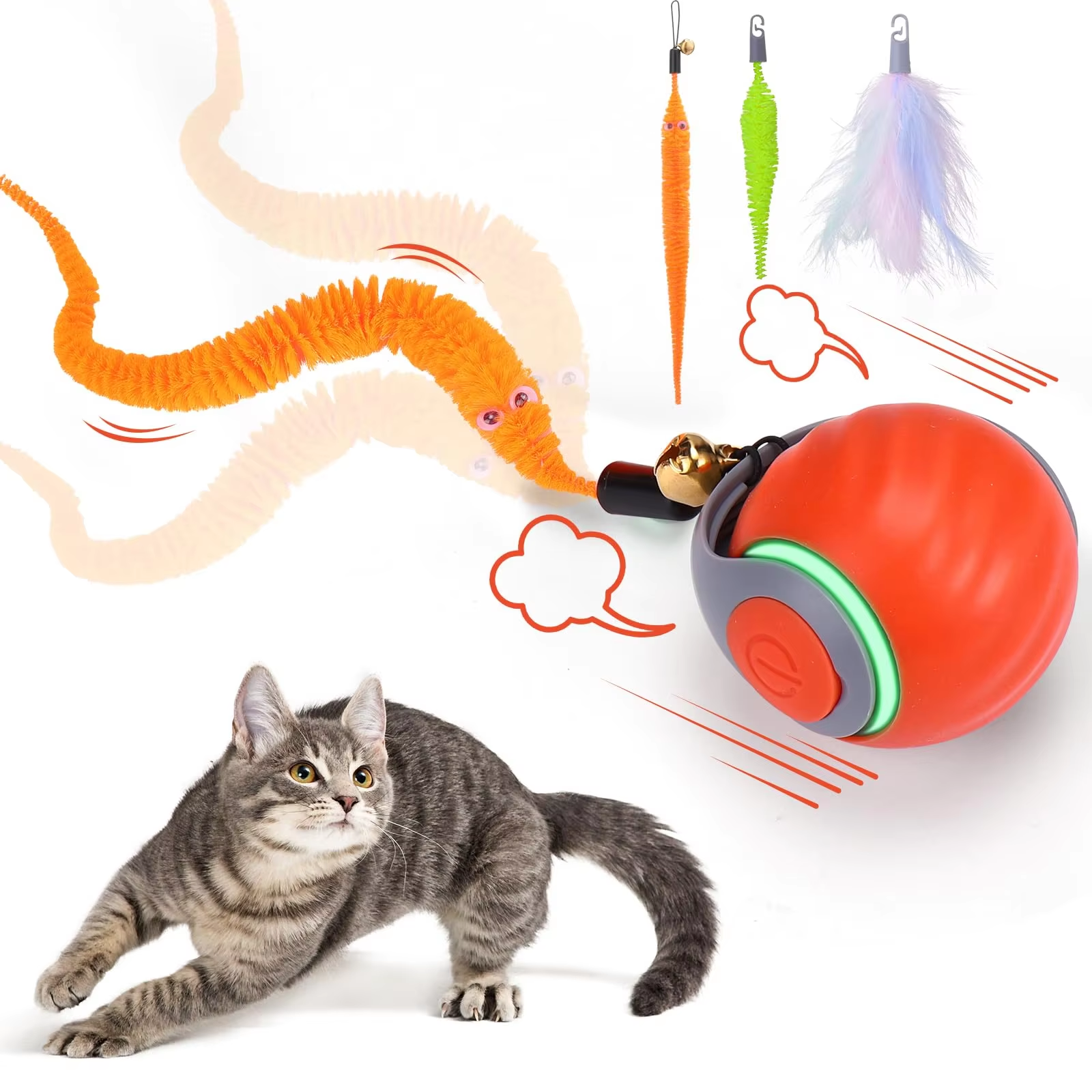 Pet Attraction Cat Toy Self-Entertainment Intelligent Interactive Cat Ball Automatic Teaser Stick Energy Consumption Tumbler Ball