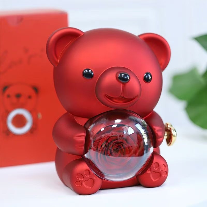 Rotating Rose Teddy Bear Gift Box