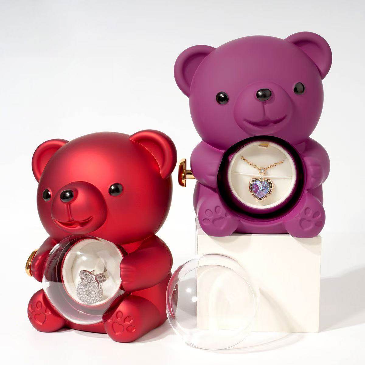 Rotating Rose Teddy Bear Gift Box
