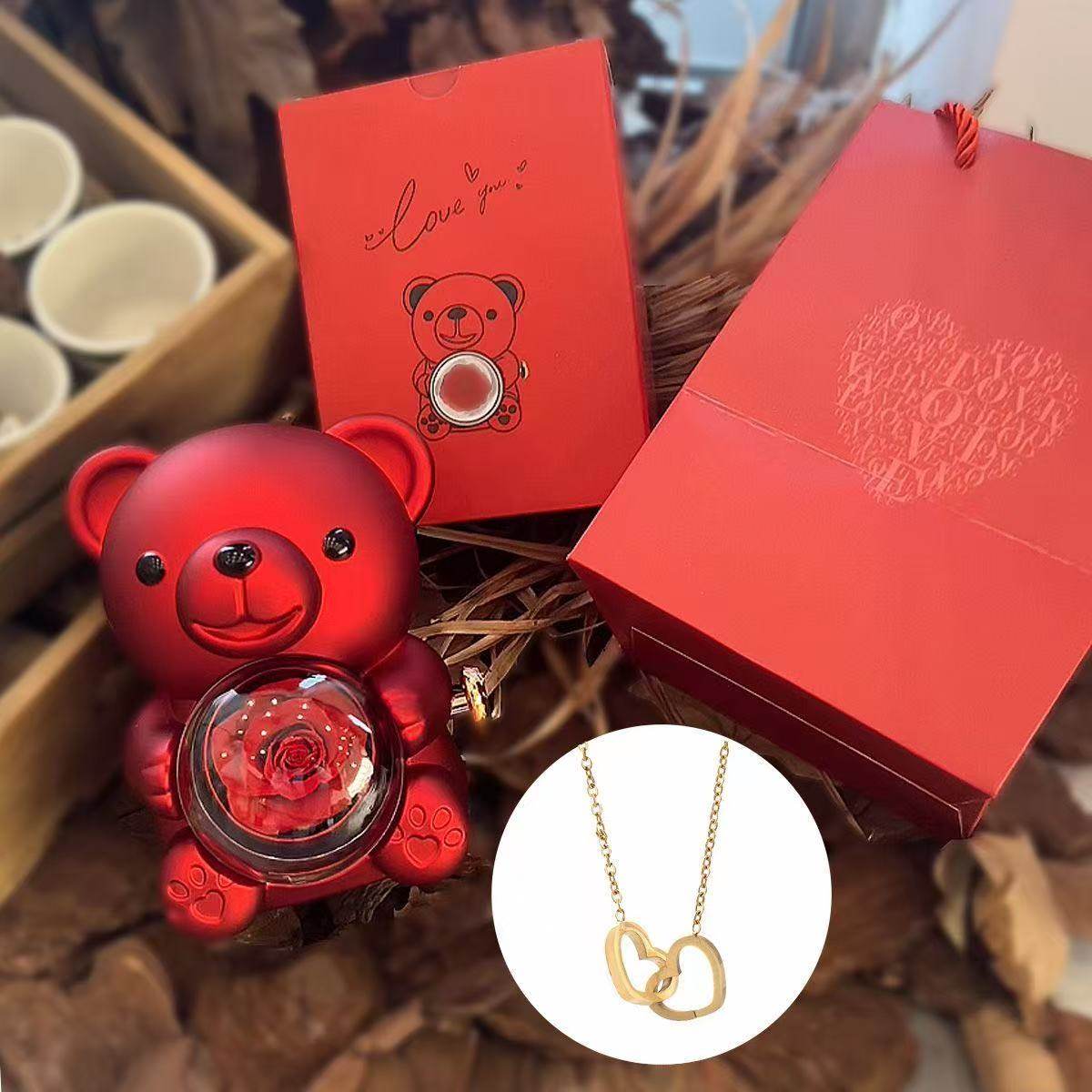 Rotating Rose Teddy Bear Gift Box