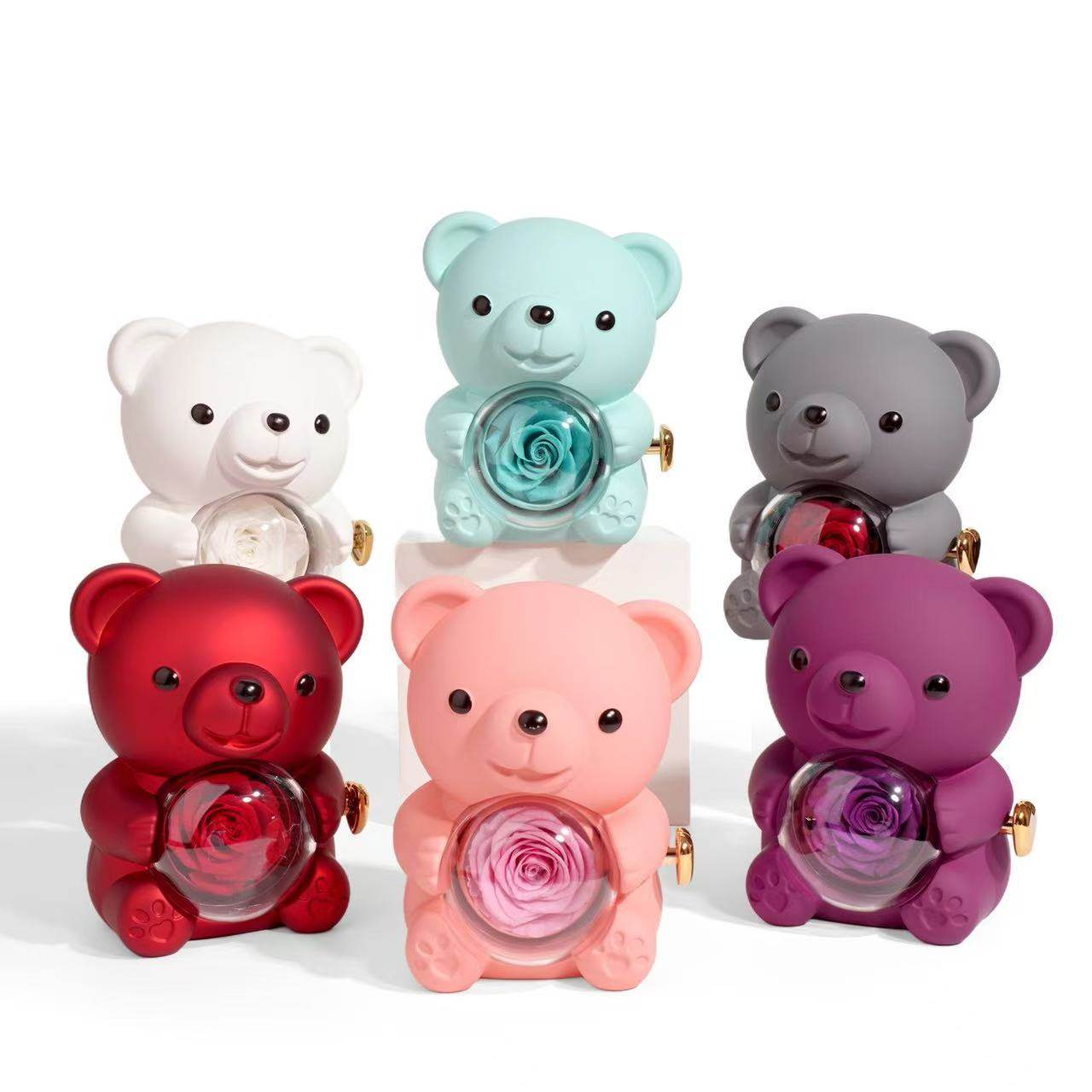 Rotating Rose Teddy Bear Gift Box