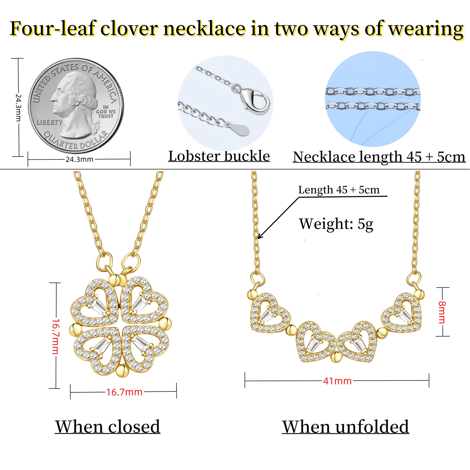 Four-leaf clover collar chain heart-shaped necklace
