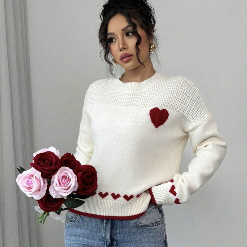 Couple loose fitting pullover round neck love sweater for women
