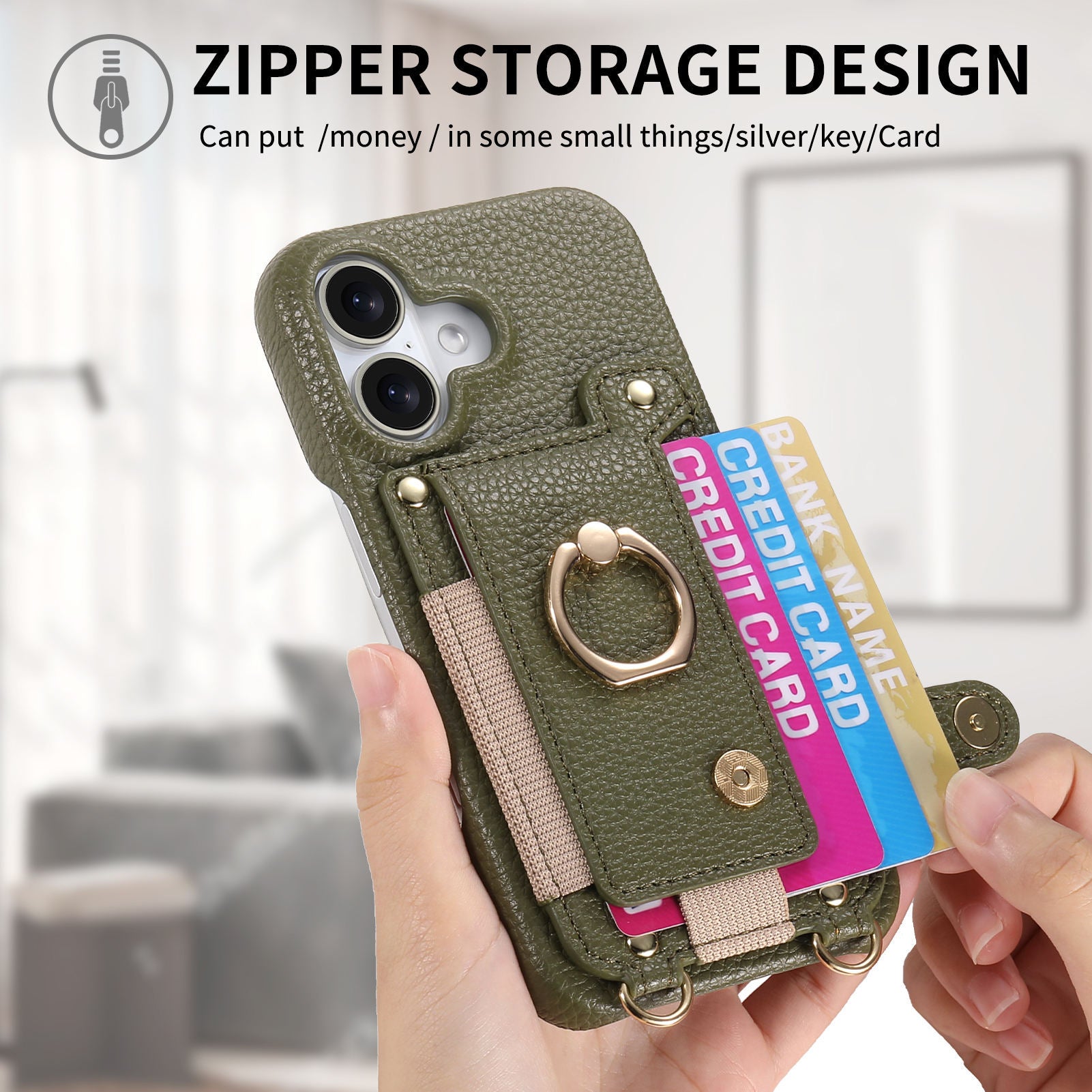 Suitable for iPhone 17 Pro phone case diagonal long hanging rope Air leather card insertion Apple 16 Promax protective cover