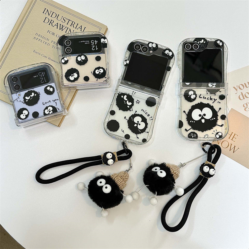 Small waist cute coal ball new three piece set suitable for Samsung Galaxy zflip3/4 5/67 generation phone cases