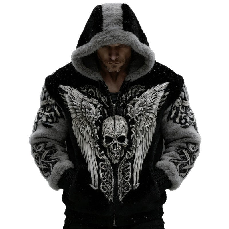 Stylish Winter Warmth Flannel 3D-Printed Hooded Zip-Up Cardigan