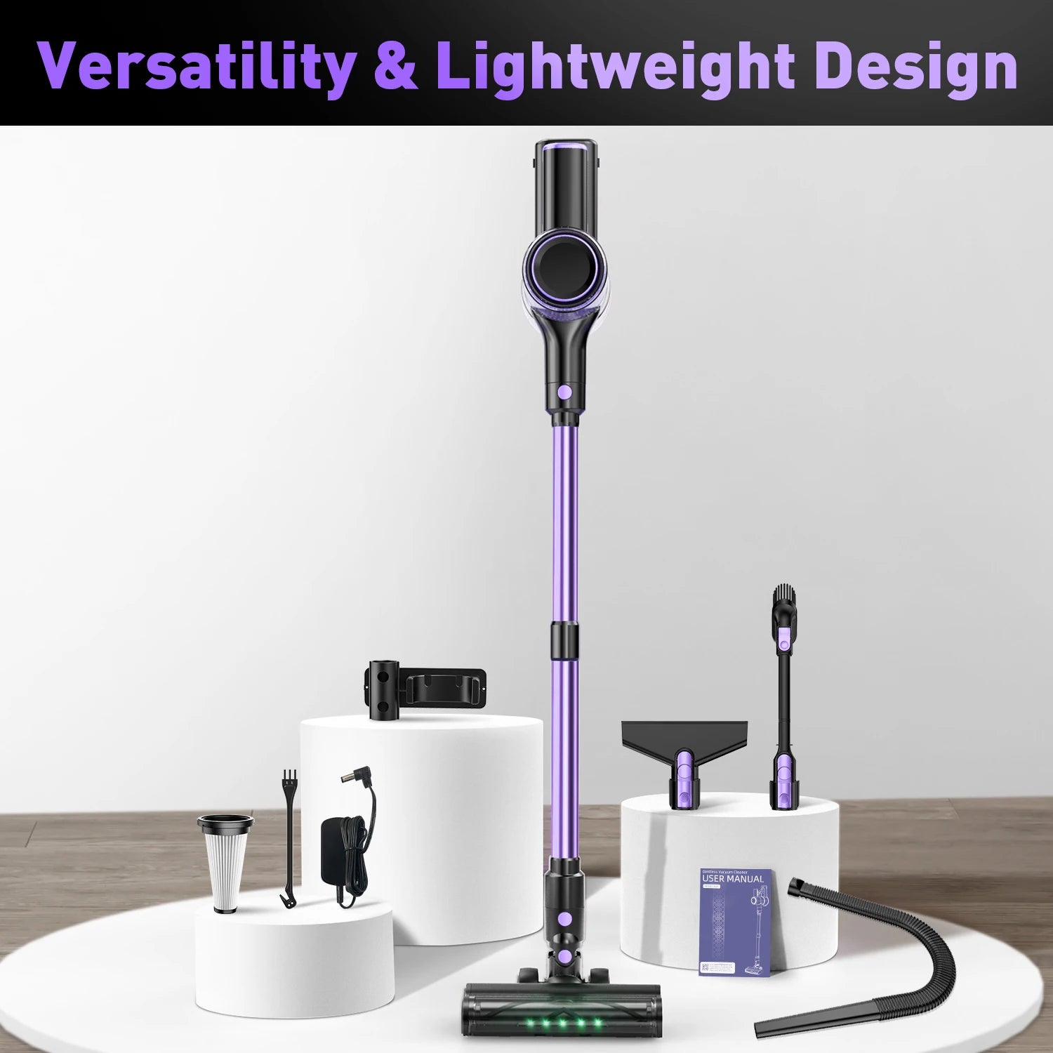 10-in-1 Cordless Stick Vacuum Cleaner Super Suction Green LED Anti-Tangle Brush for Deep Cleaning Cars Hotels US Warehouse