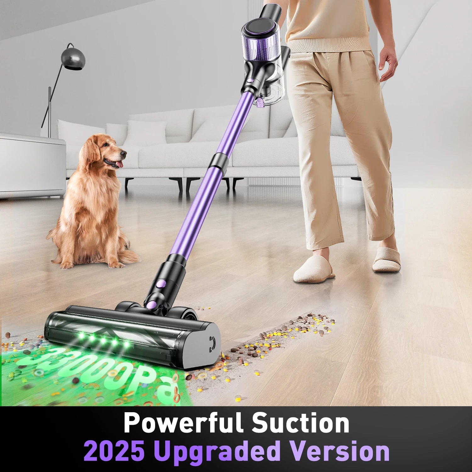 10-in-1 Cordless Stick Vacuum Cleaner Super Suction Green LED Anti-Tangle Brush for Deep Cleaning Cars Hotels US Warehouse