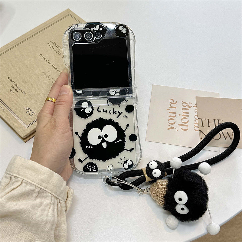 Small waist cute coal ball new three piece set suitable for Samsung Galaxy zflip3/4 5/67 generation phone cases