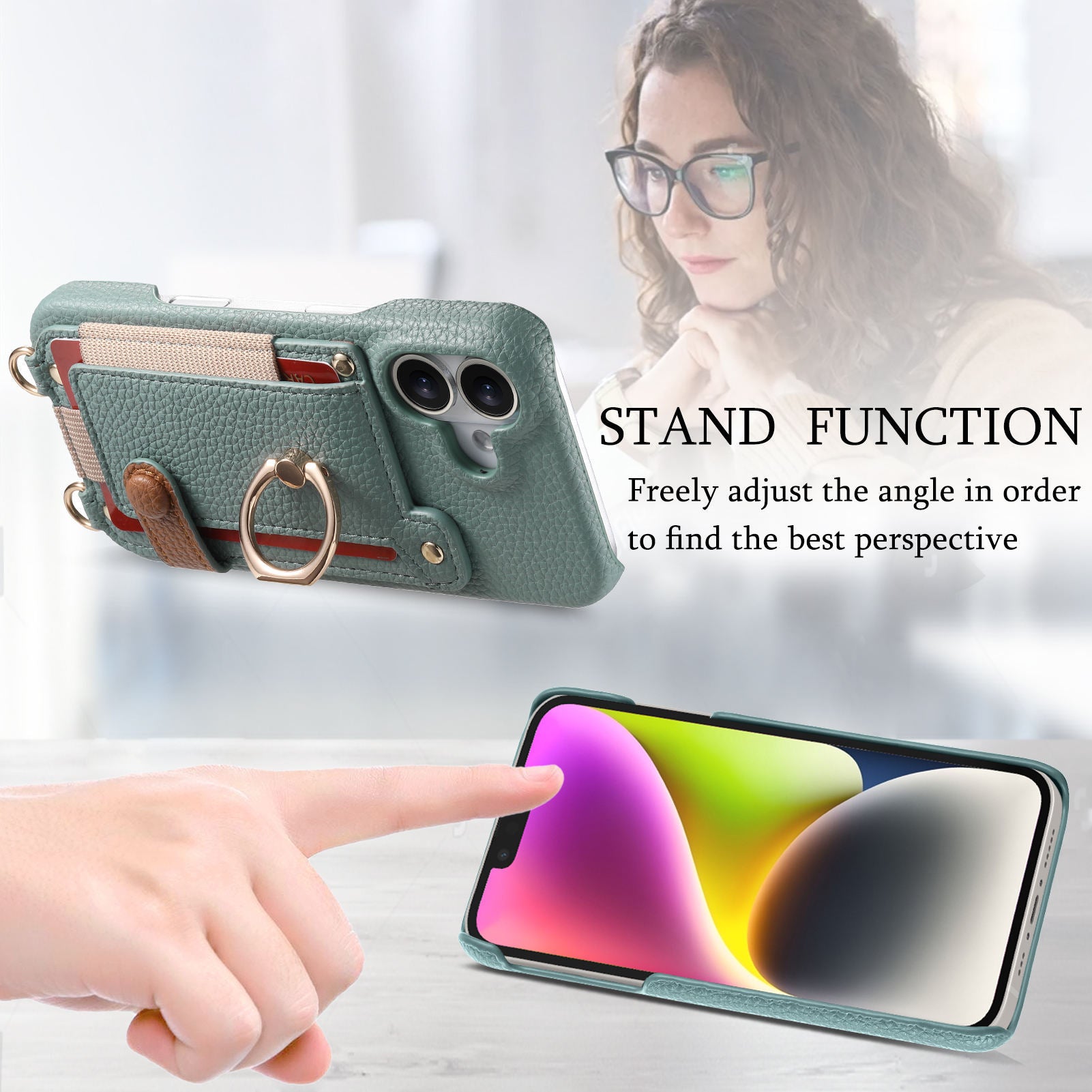 Suitable for iPhone 17 Pro phone case diagonal long hanging rope Air leather card insertion Apple 16 Promax protective cover