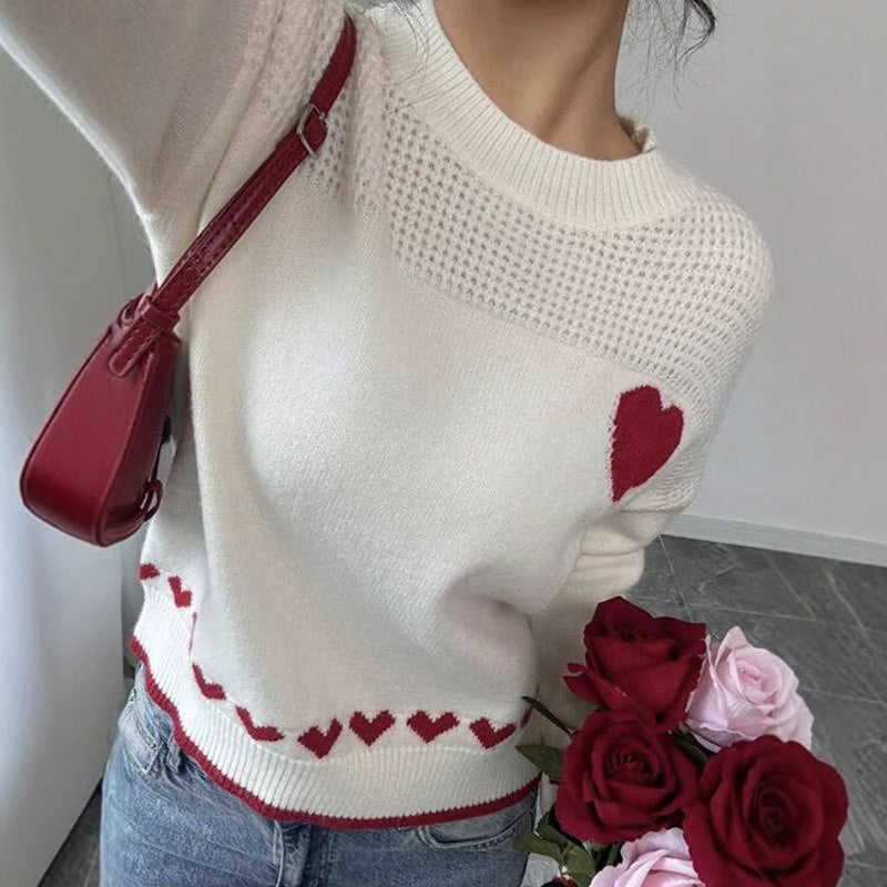 Couple loose fitting pullover round neck love sweater for women