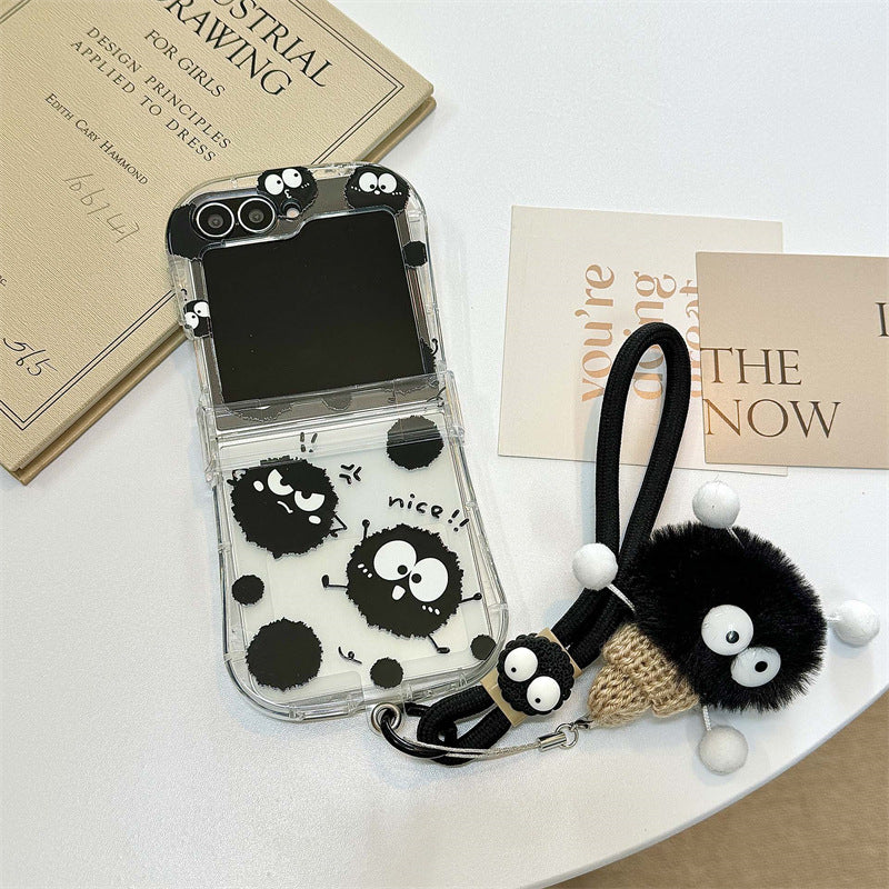 Small waist cute coal ball new three piece set suitable for Samsung Galaxy zflip3/4 5/67 generation phone cases