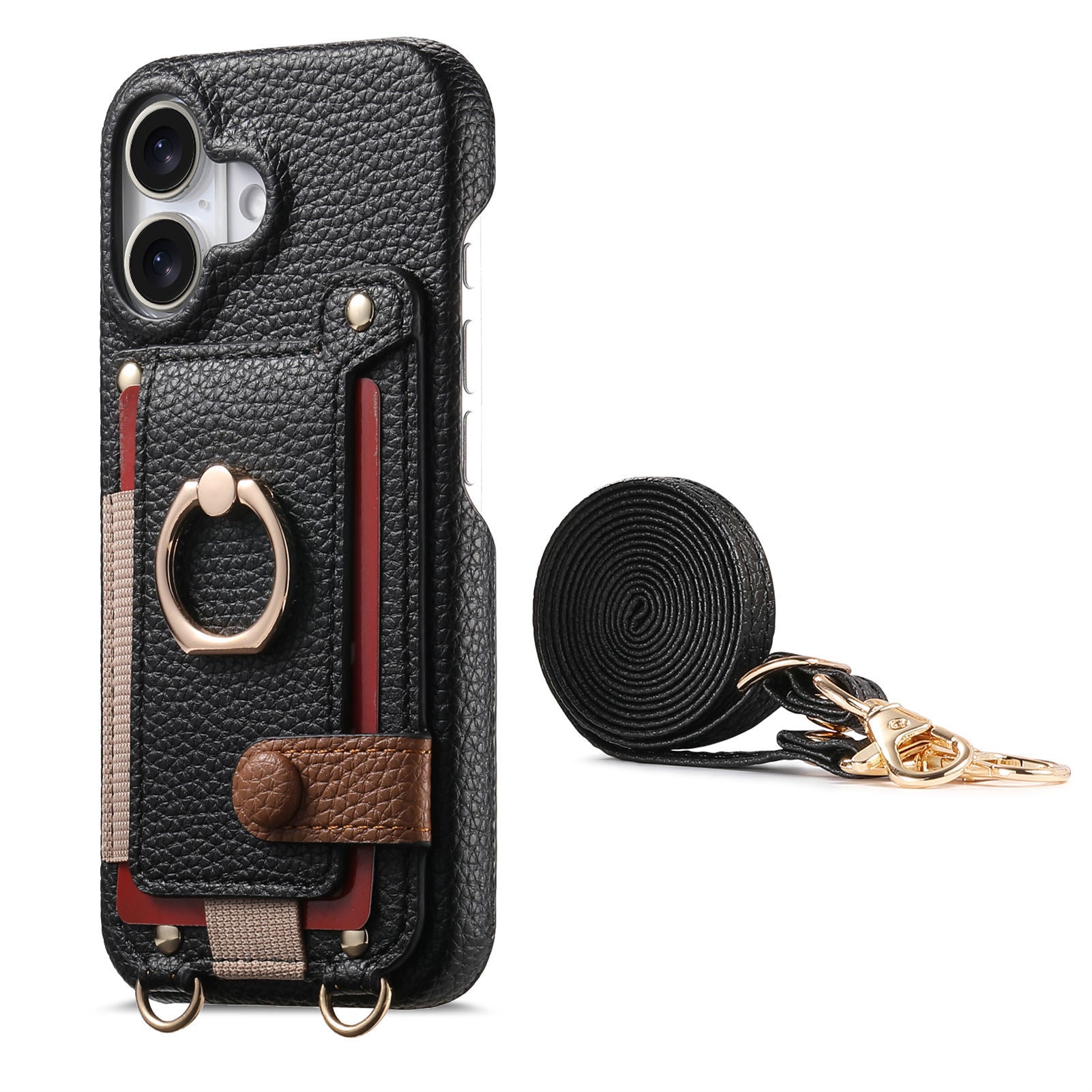Suitable for iPhone 17 Pro phone case diagonal long hanging rope Air leather card insertion Apple 16 Promax protective cover