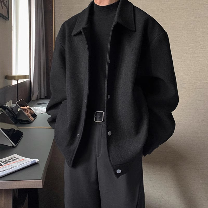 Men's Short Wool Blazer with Turn-down Collar, Thickened, Korean Style, Trendy, Casual Jacket