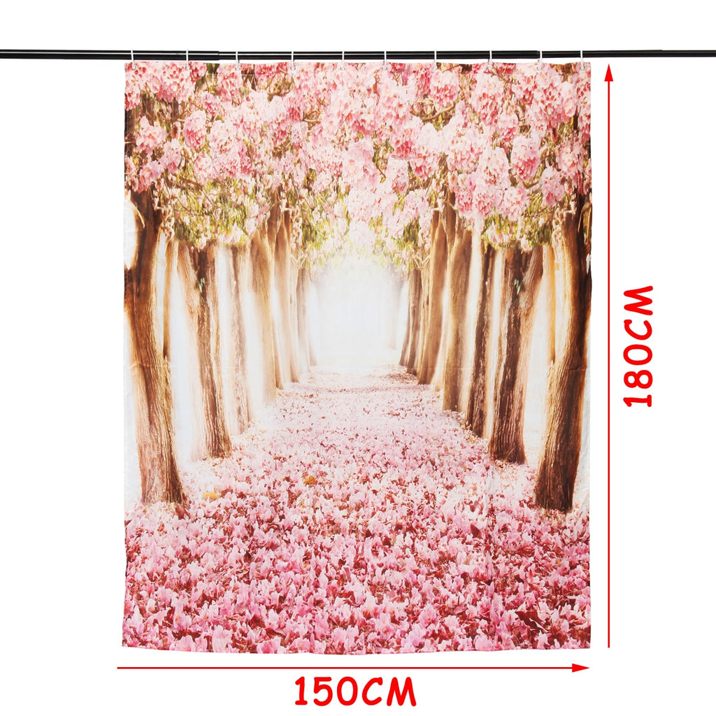 Arrivals Europe Pink Sakura Tree Pattern Bathroom Four-piece Suit,Shower Curtain Bathroom Pedestal Rug Lid Toilet Cover Bath Mat Set