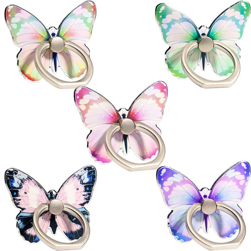 Mobile phone holder with butterfly colored painted cartoon cute and creative new ring buckle for mobile phone holder