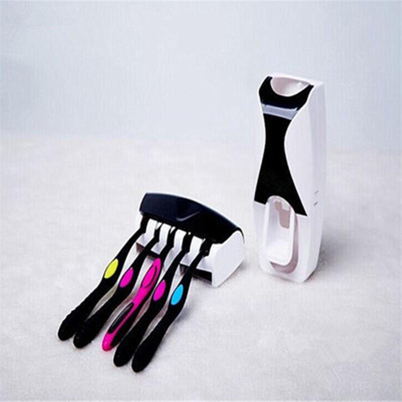 Fashion Home Bathroom Touch me Automatic Toothpaste Dispenser + 5pcs Toothbrush Holder Set Family Set Wall Mount Rack Bath