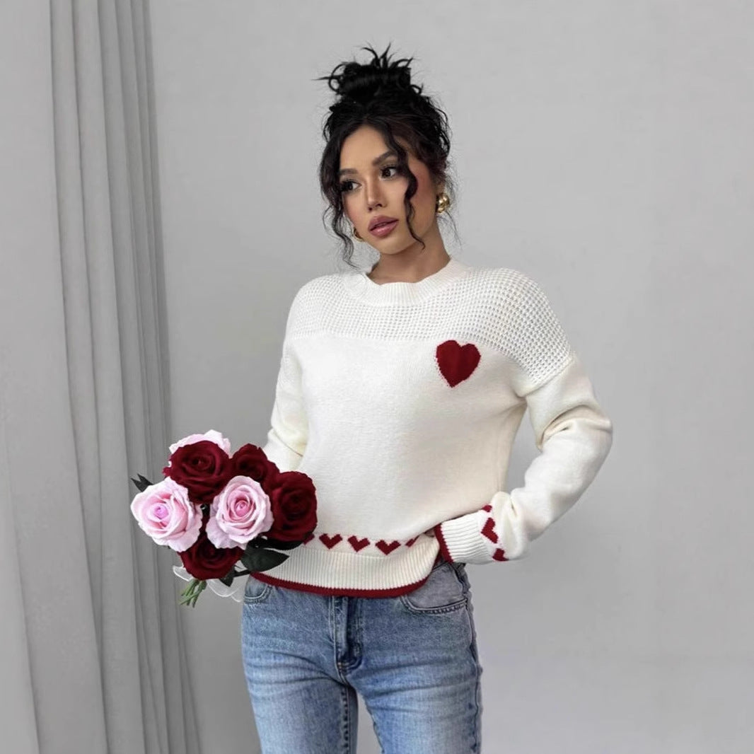 Couple loose fitting pullover round neck love sweater for women