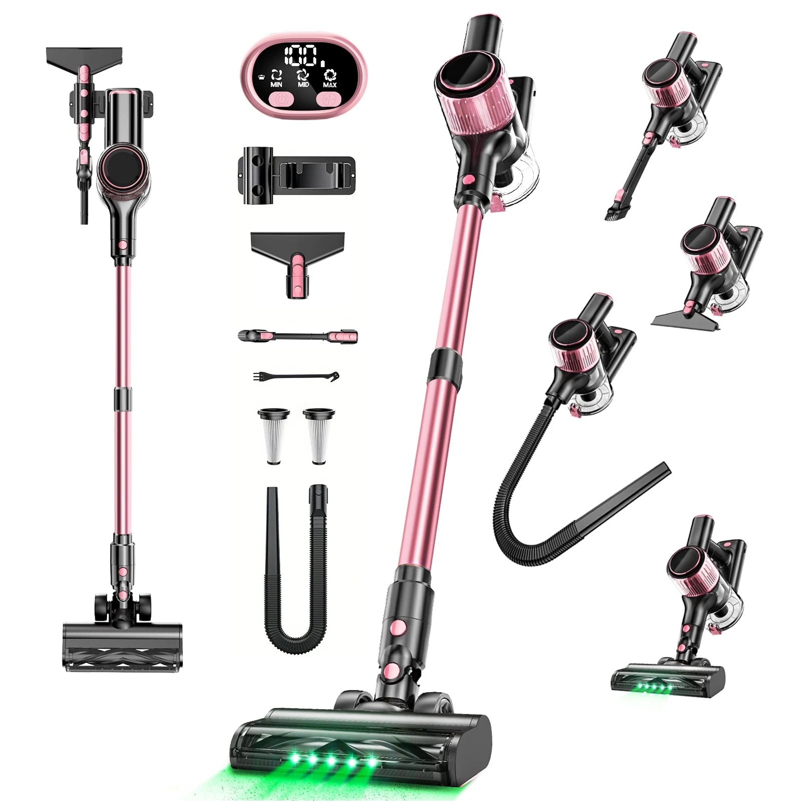 10-in-1 Cordless Stick Vacuum Cleaner Super Suction Green LED Anti-Tangle Brush for Deep Cleaning Cars Hotels US Warehouse