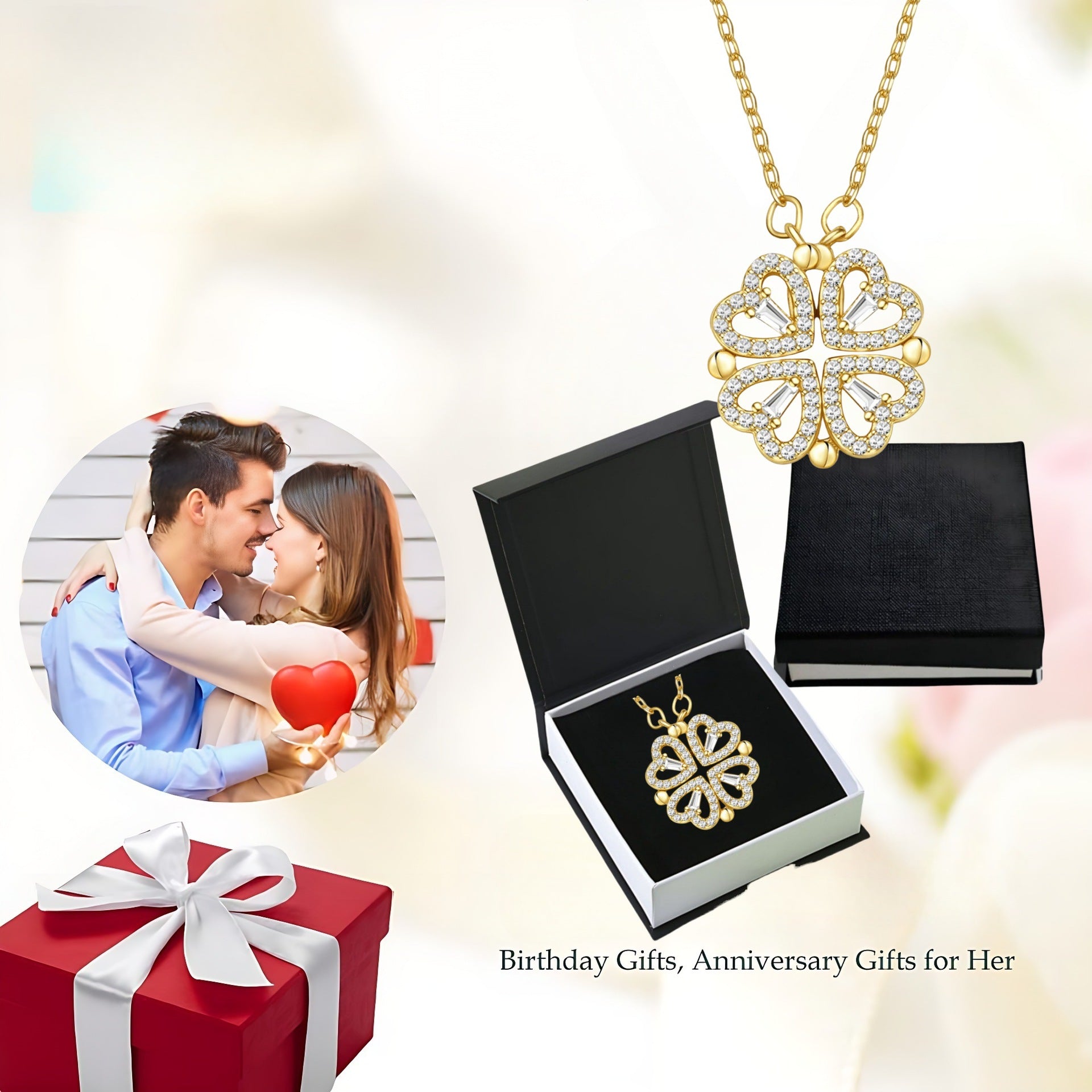 Four-leaf clover collar chain heart-shaped necklace