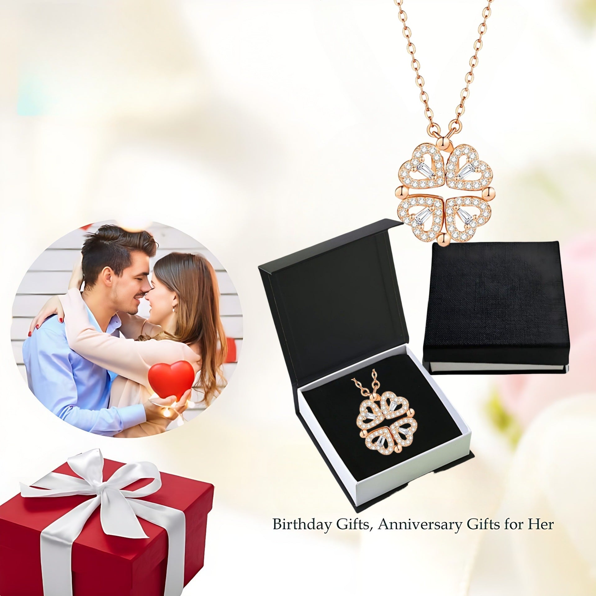 Four-leaf clover collar chain heart-shaped necklace