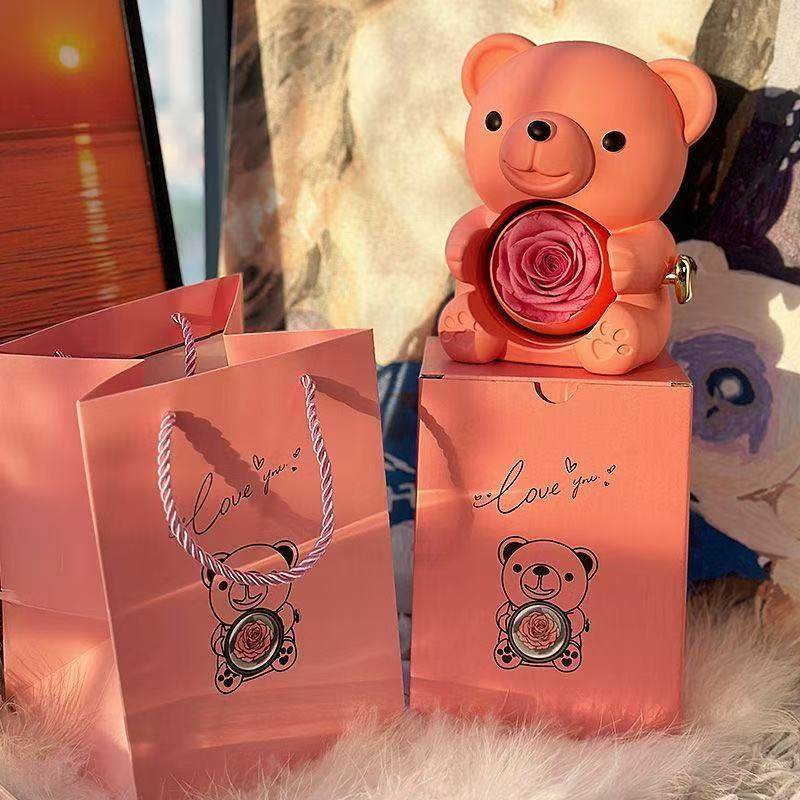 Rotating Rose Teddy Bear Gift Box